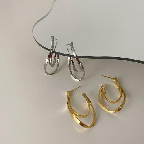 Origin Summer Unique Design Irregular Twist Hoop Earring for Women Femme Gold Silver Color Metal Double-Layer Earring Jewelry
