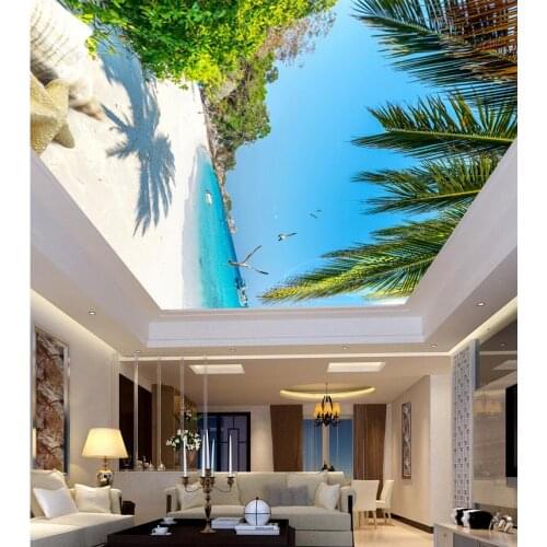 Custom 3d photo wall paper ceilings Sea Beach ceiling 3d mural paintings Home Decoration