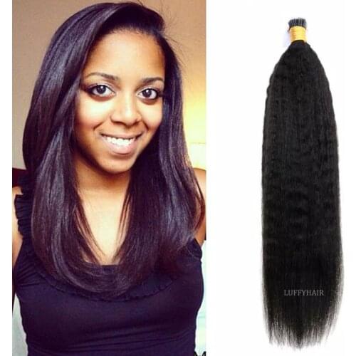 Yaki Straight I Tip Hair Extensions For Black Women Microlinks Bulk Brazilian Yaki Human Hair Keratin Hair 1g/strand 100strand