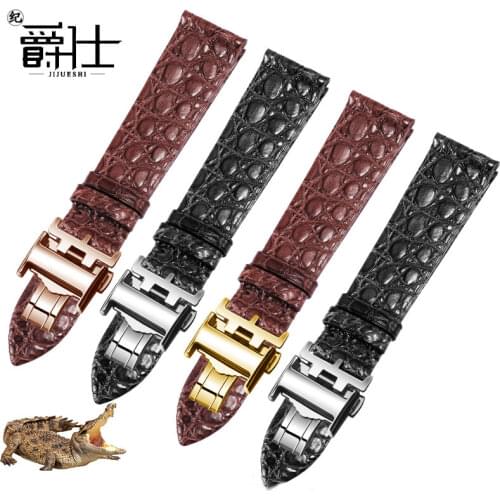 13 18 20mm Ultra thin alligator leather watchband black brown wristband Replacement strap for men and women watch accessories