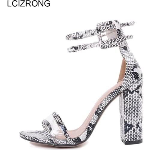 LCIZRONG Summer Sexy Thick Heel Women Sandals 34-43 Large Size Buckle Strap Sandals Transparent Round Heel Solid Ladies Sandals