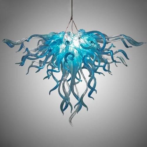 Nordic Quality Hand Blown Glass Chihuly Style Chandelier Lighting Aqua Blue LED Flush Mounted Pendant Light Fixture