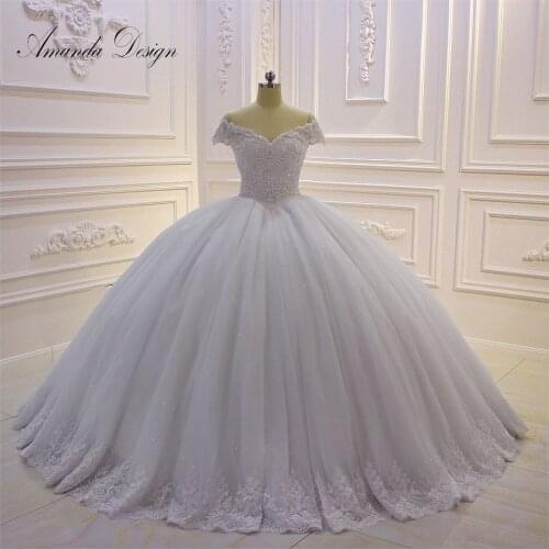 Amanda Design hochzeitskleid Off Shoulder Lace Appliqued Ball Gown Wedding Dress