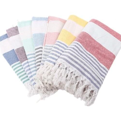 Turkish Beach Towels Fouta Cotton Yarn-Dyed Stripes Thin Bath Towel Sunscreen Muslin Towels for Adults 100*180 Peshtemal