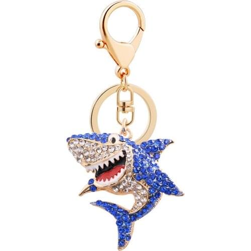 Creative Animal Shark Keychains Full Rhinestone Alloy Key Chain For Women Men Boys Girls Gifts Car Key Ring Bag Charm Pendant