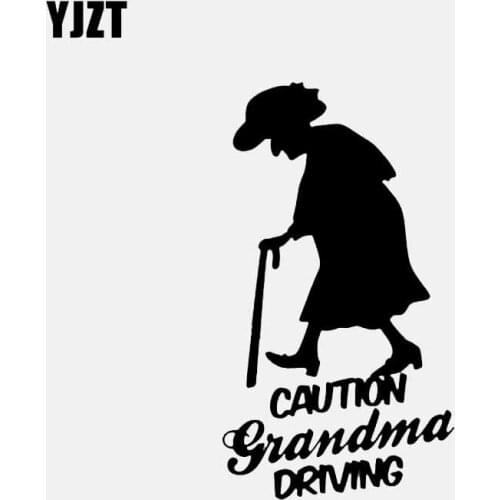 YJZT 8.1CM*14.5CM Funny Caution Grandma Driving Vinyl Car-styling Car Sticker Decal Decoration C11-1797