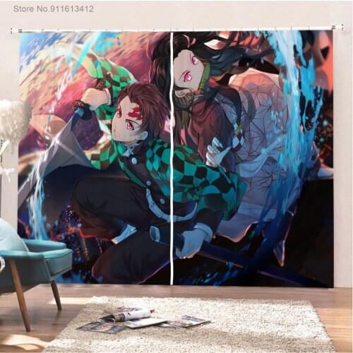 Anime Blackout Curtain Demon Slayer Japan Manga 3D Print 160x184cm Window Drapes for Bedroom Cartoon Custom Curtains