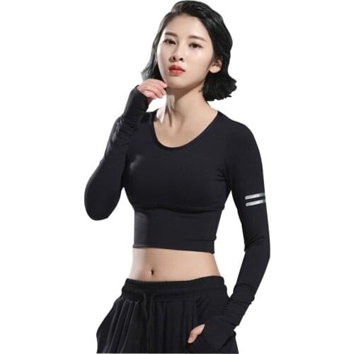 Womens Yoga Shirt Sports Fitness T-shirts Gym Crop Top With Long Sleeves Sportswear Women Shirts Female Sport T Shirt