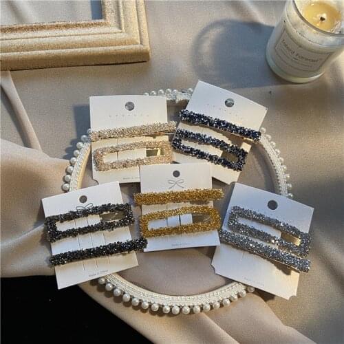 2020 Korean Style Fashion RectangularHair Clips For Woman Girl Rhinestone Shiny Luxury Hairpins BB Clip Styling Barrettes