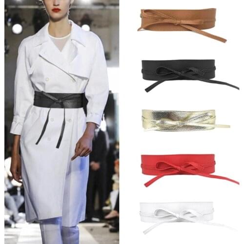 Women Soft Faux Leather Solid Color Waist Belt Bow Tie Wide Wrap Around Boho Corset Vintage Elegant Bodice Waistbnd