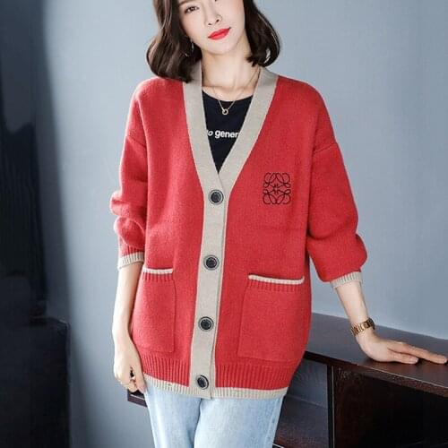 Womens Cardigan Knitted Korean Fashion Stripe Wool Sweater for Women Winter New Long Sleeve V-neck Casual Knitwear Coats Female