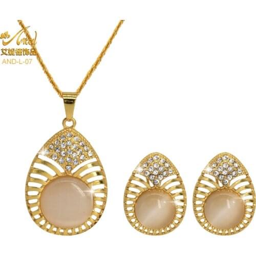ANIID Women Jewelry Set Necklace Zirconia Stud Earrings Fashion Gold Plated Stainless Steel Indian Jewellery Wedding Gift Set