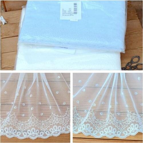 10meters Flowers Mesh Embroidery Lace Trim Embroidered Tulle White Fabric Sewing One Edge Ribbon Clothing Accessories 23cm Wide