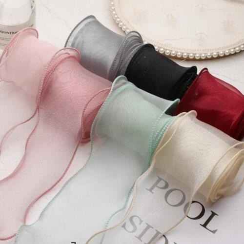 2m/lot 6cm Chiffon Waves Edge Pink Organze Ribbon Big Bow Ribbons For Crafts Hair Accessories Handwork Diy Material