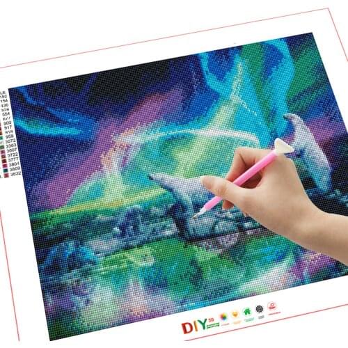 Diamond Embroidery Animals 5D Diamond Painting Landscape Northern Light Garhering Full Drill Mosaic Cross Stitch Art Room Decor