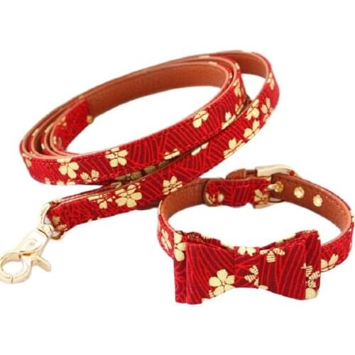 Free shipping steady clare sakura Japanese kimono style bow dog collar leash cat accessories mascotas collier pour chien collar