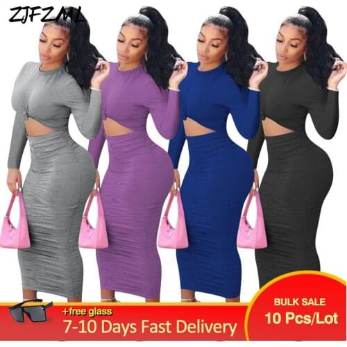 Bulk Items Wholesale Lots Womens Long Dress Chic Casual Long Sleeve Package Hip Dresses Autumn Sexy Cut Out Sheath Slim Robe