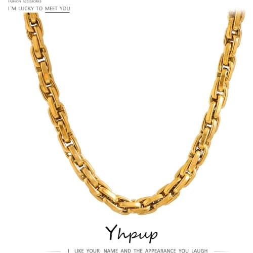 Yhpup Stainless Steel Chain Necklace New Metal Texture 18 K Plated Fashion Necklace Waterproof Jewelry Bijoux Femme Girls Gift