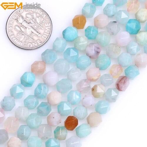 Gem-inside Natural AAA Grade Faceted Multicolor Peru Amazonite Beads For Jewelry Making Strand 15" DIY Jewellery For Women Gift