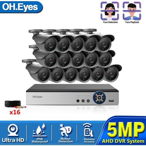 H.265 5MP Ultra HD 16CH DVR Kit CCTV Camera Security System 5MP CCTV System Kit Outdoor Night Vision Video Surveillance Set