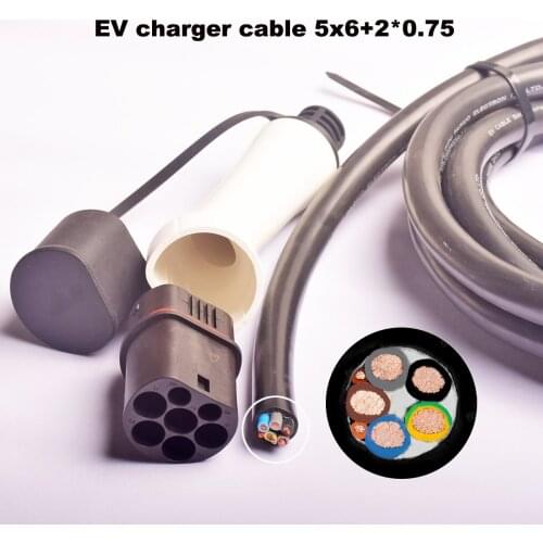 EV charger cable 7 core for electric vehicle 32A three phase 22kw 5*6+2*0.75 ev cable type 2 iec 62196 32a