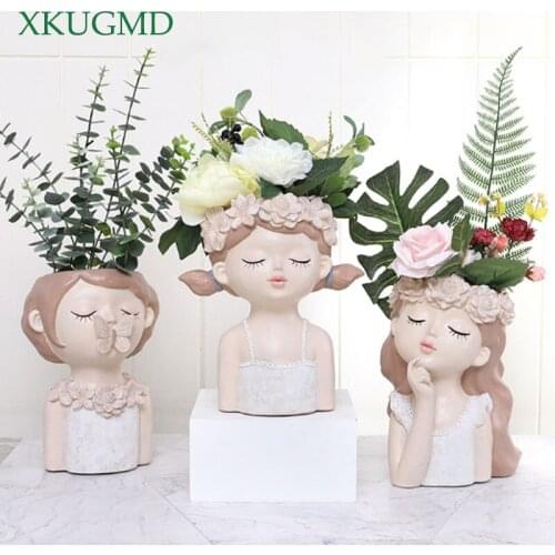 Creative Resin Girl Flower Pot Decoration Landscape Potted Succulent balcony plant pot Home Decor Statue crafts Ornaments