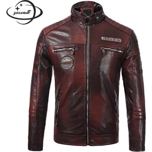 Mens Faux Leather Jacket Winter Male Coat Clothing Stand Collar Zipper Print Letter Warm Man Outerwear Clothes Y101