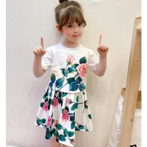 2021 New Baby Girls Summer Fashion Printed Sets, Top + Skirts Wholesale 6 sets/lot