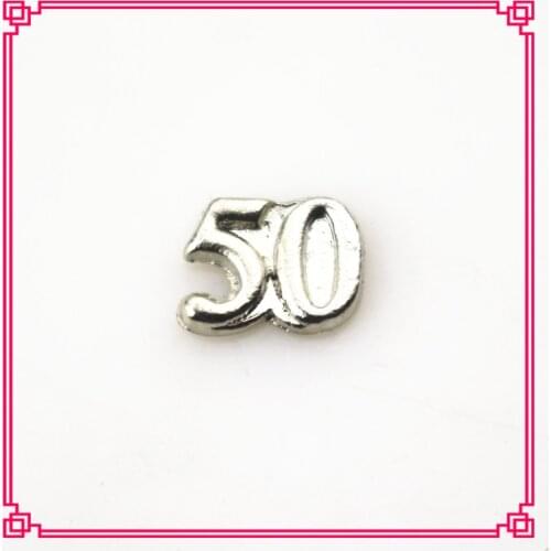 Hot selling 20pcs/lot number 50 floating charms living glass floating memory locket charms