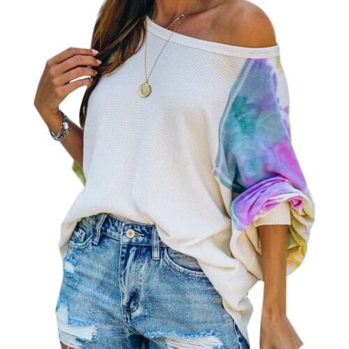 New Summer Fashion Womens Loose Horizontal Neck Batwing Top Loose Long Sleeve T-shirt Female