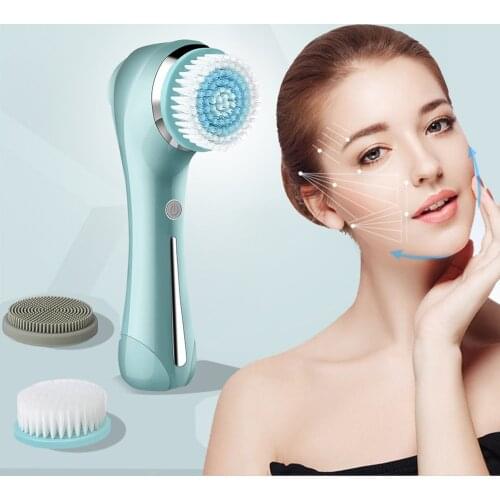 New Facial Cleansing Brush with 3 Replacement Brush Heads Waterproof Facial Brush Blackhead Removal Acne Pore Cleaner Massager