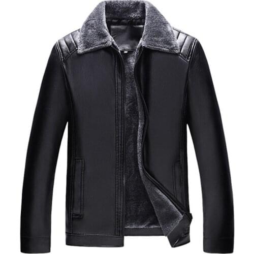 2020 New Winter Leather Jacket Men Fur Collar Thick Coat Business Casual Fleece Leather Jacket Men Windproof Coat