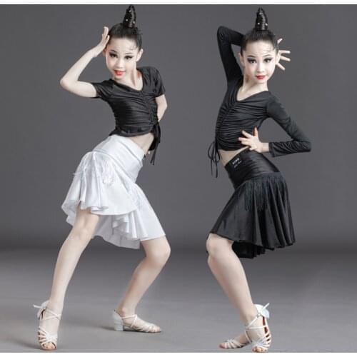 New Children Latin Dance Dress Girls Split Exercise Clothing Latin Dance Competition Regulation Performance Wear Autumn Skirts