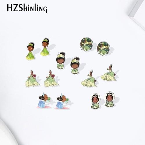 2021 New Arrival Tiana Princess and Frog cartoon Acrylic Stud Earrings Resin Epoxy Ear Jewelry