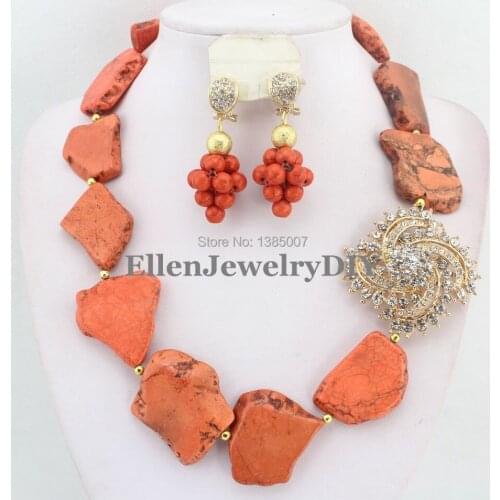 Orange African hot Jewelry Set Nigerian African Wedding Beads Jewelry Set hot Beads Necklace Set W7560