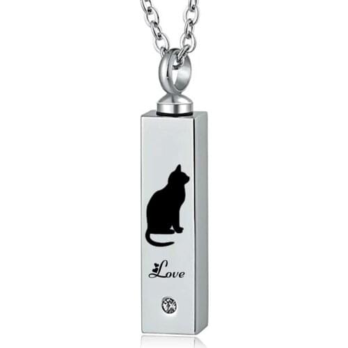 Cremation Pendant Bar Rectangle Black Urn Pendant Necklace Pet Cat-Love Memorial Keepsake Birthstone crystal Cremation Jewelry
