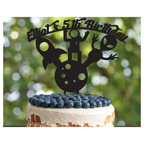 Personalized alien spaceman rocket boys birthday Acrylic cake toppers wedding christening baby shower baptism party decorations