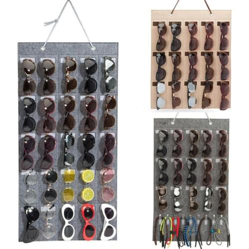 15/25 Slots Felt Eyeglasses Stand Holder For Sunglasses Glasses Storage Display Hanging Bag Wall Pocket Storage Box Organizer