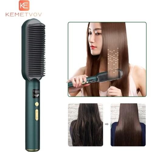 Professional multifunctional heating straightening comb, anti-scalding ceramic electric smart combing and wave styling tool