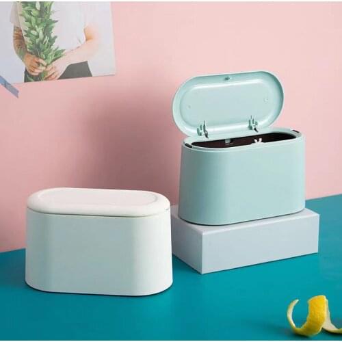 Simple Desktop Trash Bucket Small size mini storage bucket table tea table office table with cover press trash can