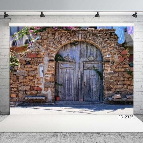 Old stone walls, white wooden doors, old houses, outdoor background photo, background studio, photography props