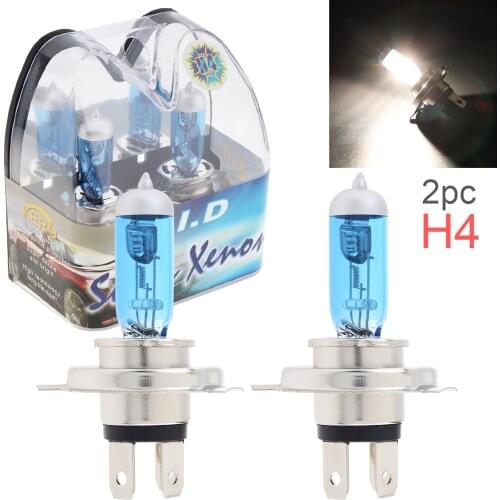 2pcs 12V H4 60 55W 6000K White Light Super Bright Car Xenon Halogen Lamp Auto Front Headlight Fog Bulb for Cars Vehicles SUVs
