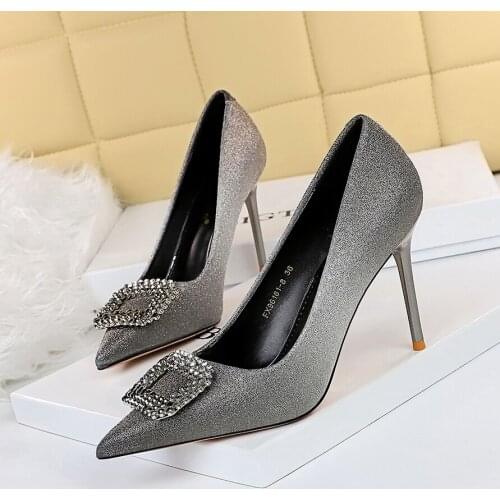 BIGTREE 2021 Spring/Autumn Ladies Shoes PU Bling Thin Heels Pointed Toe Pumps Basic Wedding Shallow Concise Polka Dot Slip-On