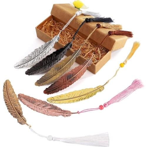 7 Pieces Vintage Metal Feather Bookmarks with Tassels and Beaded Perfect Kids Office School Reading and Gifts and Collections,fo