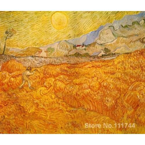 Oil reproduction Wheat Field behind Saint Paul Hospital with a Reaper by Vincent Van Gogh Painting Hand painted High quality