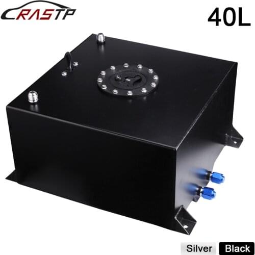 RASTP-High Quality Aluminum 40L Fuel Surge Tank Mirror Polish Fuel Cell with Cap/Foam Inside with Sensor Black Silver RS-OCC039