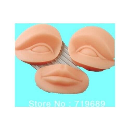 Free shipping 3D permanent makeup practice skin replacement parts 2Eyes and 1 lips training mannequin head for tattoo Stencils