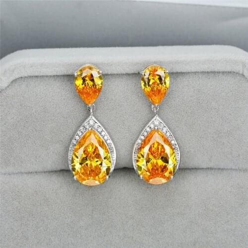 Female Cute Yellow Crystal Water Drop Earrings Fashion Dangle Wedding Earrings Rose Gold Silver Color Rainbow Earrings For Women