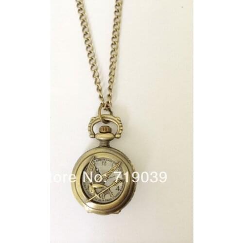 ZRM Hot wholesale 10pcs/lot vintage charm hunger games pocket watches necklace Dia28mm,original factory supply