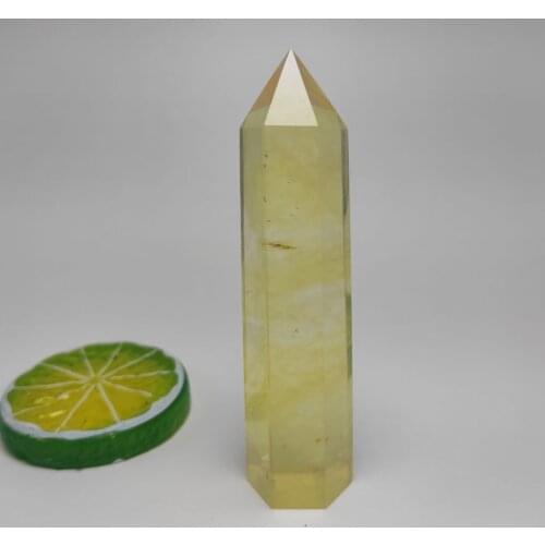 1pcs 9-10cm Natural yellow melting stone Hexagonal Column Crystal Point Mineral Ornament Magic Repair Home Decoration